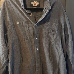 Harley Davidson Men's Gray Button-Up Flannel Shirt